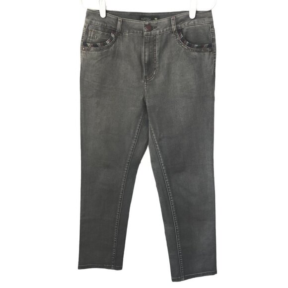 Peace Angel Slim Fit Jeans Straight Leg Gray Embellished Pants Womens Size 31 - Picture 1 of 13